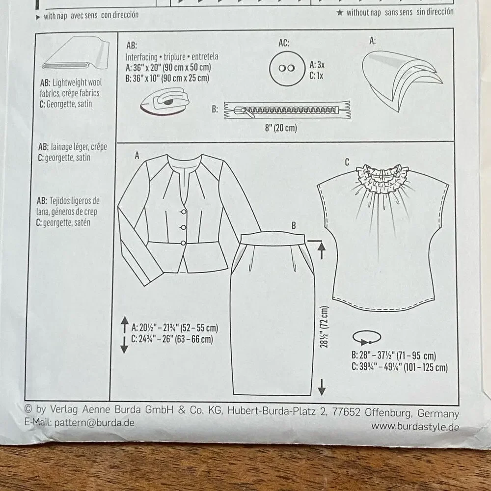Burda sewing pattern #7321 coordinates jacket top skirt UNCUT size US 8-20